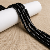 5 Strings Faceted Glass Beads Tube Black 10x4mm