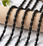 1 string Glass Beads Oval Black 4x7mm