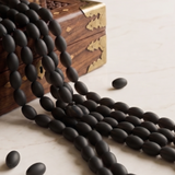 5 Strings Glass Beads Oval Black Matt 10x6mm
