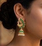 Gold Plated Peacock Kundan Jhumka Earring