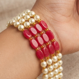 4 Layer Maroon Oval Bead & Pearl Bracelet