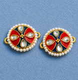 6 Pcs, 22x15mm Meenakari Round Beaded Connecter