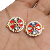 6 Pcs, 22x15mm Meenakari  Beaded Connecter