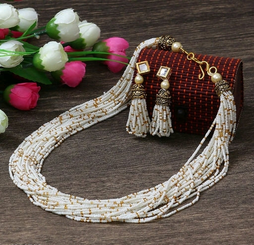 Glass Seed Beads Beaded Multilayer Necklace Set White