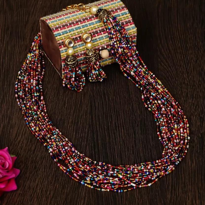 Glass Seed Beads Beaded Multilayer Necklace Set MultiColor Pc