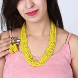 Glass Seed Beads Beaded Multilayer Necklace Set Yellow