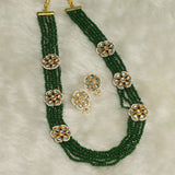 Glass Crystal Beaded Kundan Necklace Earring Set Green