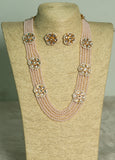 Glass Crystal Beaded Kundan Necklace Earring Set Peach