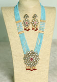 Glass Crystal Beaded Kundan Multilayer Designer Necklace Earring Set
