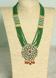 Glass Crystal Beaded Kundan Multilayer Designer Necklace Earring Set