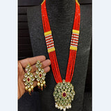 Glass Crystal Beaded Kundan Multilayer Designer Necklace Earring Set Red
