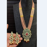 Glass Crystal Beaded Kundan Multilayer Designer Necklace Earring Set Peach