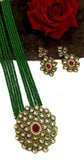 Glass Crystal Beaded Kundan Multilayer Necklace Earring Set Green