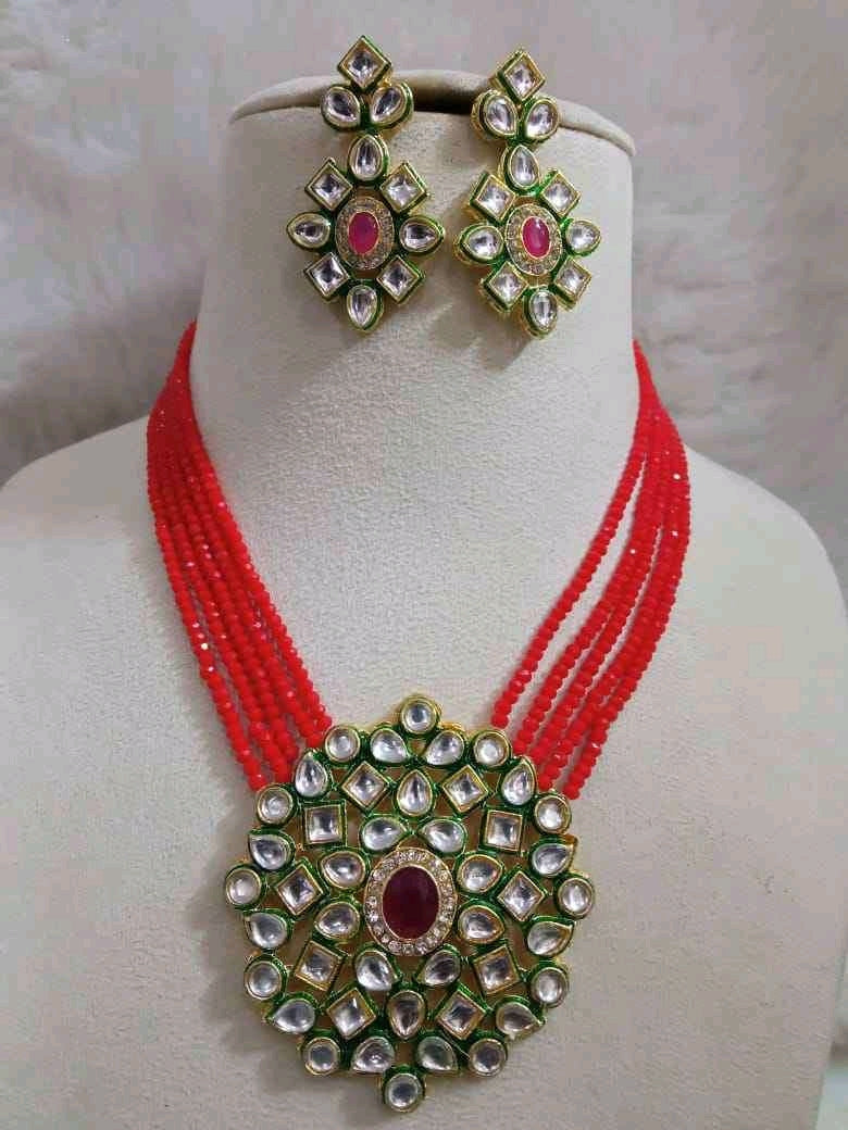 Red Bead Scarf Necklace Set- Order Wholesale