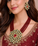 Glass Crystal Beaded Kundan Multilayer Necklace Earring Set