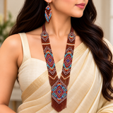 Handcrafted Rustic Brown & Turquoise Beaded Necklace Set