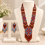 Handcrafted Rustic Brown & Turquoise Beaded Necklace Set