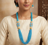 Glass Kundan Beaded Long Necklace For Girls