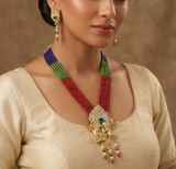 Crystal Beaded Lord Krishna Murli Pankha Kundan Necklace Set