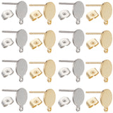 20 Pcs  2 Color Flat Round 304 Stainless Steel Stud Earring , with Loops and 10 Pairs Ear Nuts, Golden & Steel Color, 10.5~12x8mm