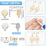20 Pcs  2 Color Flat Round 304 Stainless Steel Stud Earring , with Loops and 10 Pairs Ear Nuts, Golden & Steel Color, 10.5~12x8mm