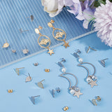 20 Pcs  2 Color Flat Round 304 Stainless Steel Stud Earring , with Loops and 10 Pairs Ear Nuts, Golden & Steel Color, 10.5~12x8mm