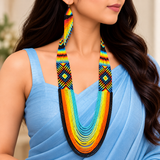 Handcrafted Rainbow Multistrand Beaded Necklace Set