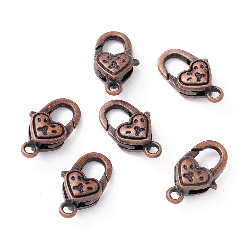 20x11mm Red Copper Alloy Lobster Claw Clasps Heart