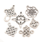 12 Pcs Tibetan Style Alloy Chinese Knot Pendants, Antique Silver