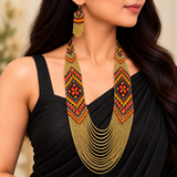 Handcrafted Golden Heritage Multistrand Beaded Necklace Set