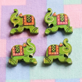 20 Pcs, Wooden Elephant Beads Green