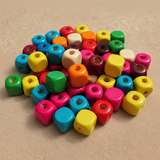 100Gm, Multicolor Cube Wooden Beads