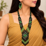 Handcrafted Emerald Swirl Beaded Statement Necklace Set