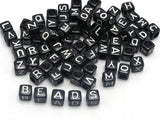 100 gm, Acrylic Square A to Z Alphabet Letter Beads Black 6mm