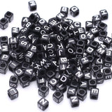 100 gm, Acrylic Square A to Z Alphabet Letter Beads Black 6mm