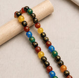 1 String 8mm Gemstone Multicolor Om Mantra Printed Round Beads for Jewellery Making