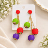 Multicolor Thread-Wrapped Drop Earring