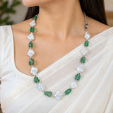 Emerald Green & White Pearl Necklace