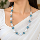 Aqua Blue & White Pearl Necklace