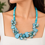 Aqua Blue Shell & Beaded Statement Necklace