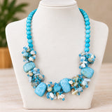 Aqua Blue Shell & Beaded Statement Necklace