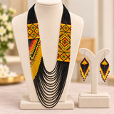 Handmade Multicolor Tribal Geometric Beaded Layered Necklace Set