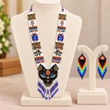 Handmade Egyptian Cat Motif Beaded Statement Necklace