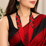 Handmade Red Poppy Multi-Strand Beaded Necklace Set