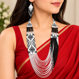 Handmade Black & White Tribal Pattern Multi-Strand Beaded Necklace Set