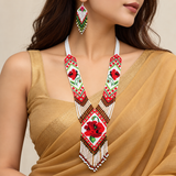 Handcrafted Scarlet Blossom Heritage Beaded Necklace Set