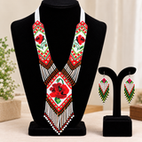 Handcrafted Scarlet Blossom Heritage Beaded Necklace Set