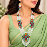 Handmade Multicolor Floral Geometric Beaded Necklace Set