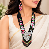 Handmade Peacock & Floral Beaded Necklace Set