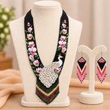 Handmade Peacock & Floral Beaded Necklace Set